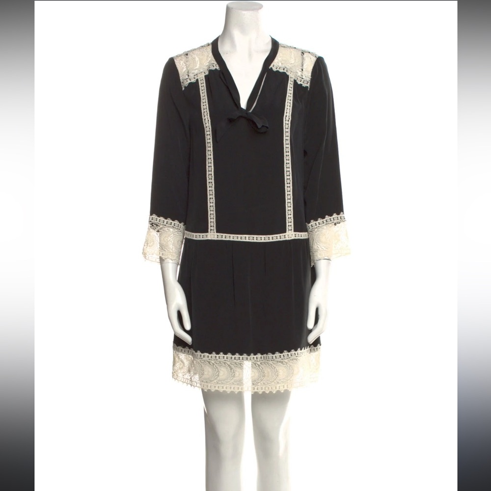 Joie Silk Shift Dress with Lace Trim